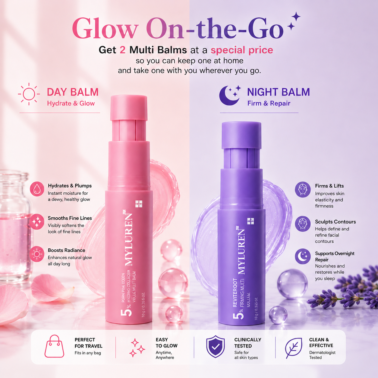 ✨Newly Launched: Optimized Formula for Day and Night Application ✨Korean MYLUREN™ Day & Night Multi Balm Duo